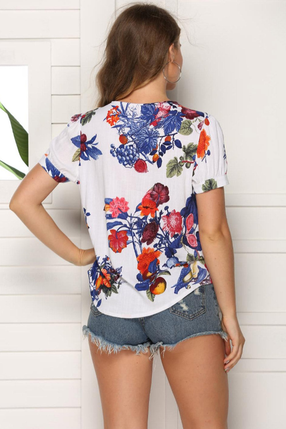 Women Straight Floral Print V-Neck Blouse
