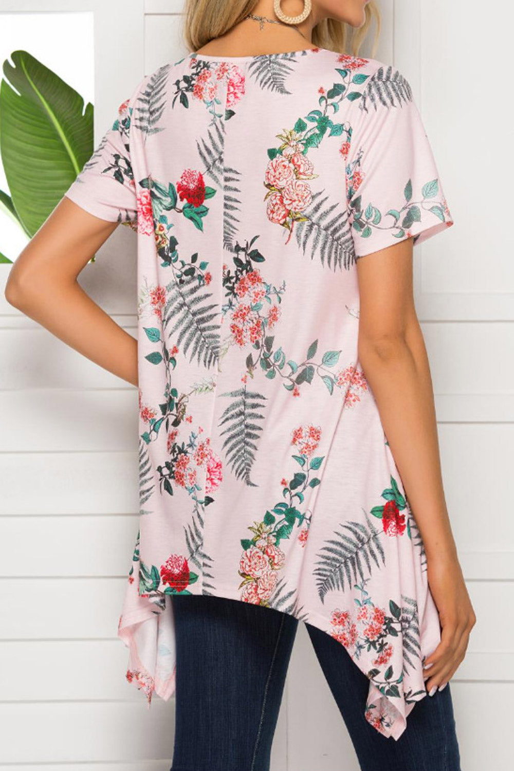 Women Floral V-Neck Irregular Summer Blouse