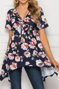 Women Floral V-Neck Irregular Summer Blouse