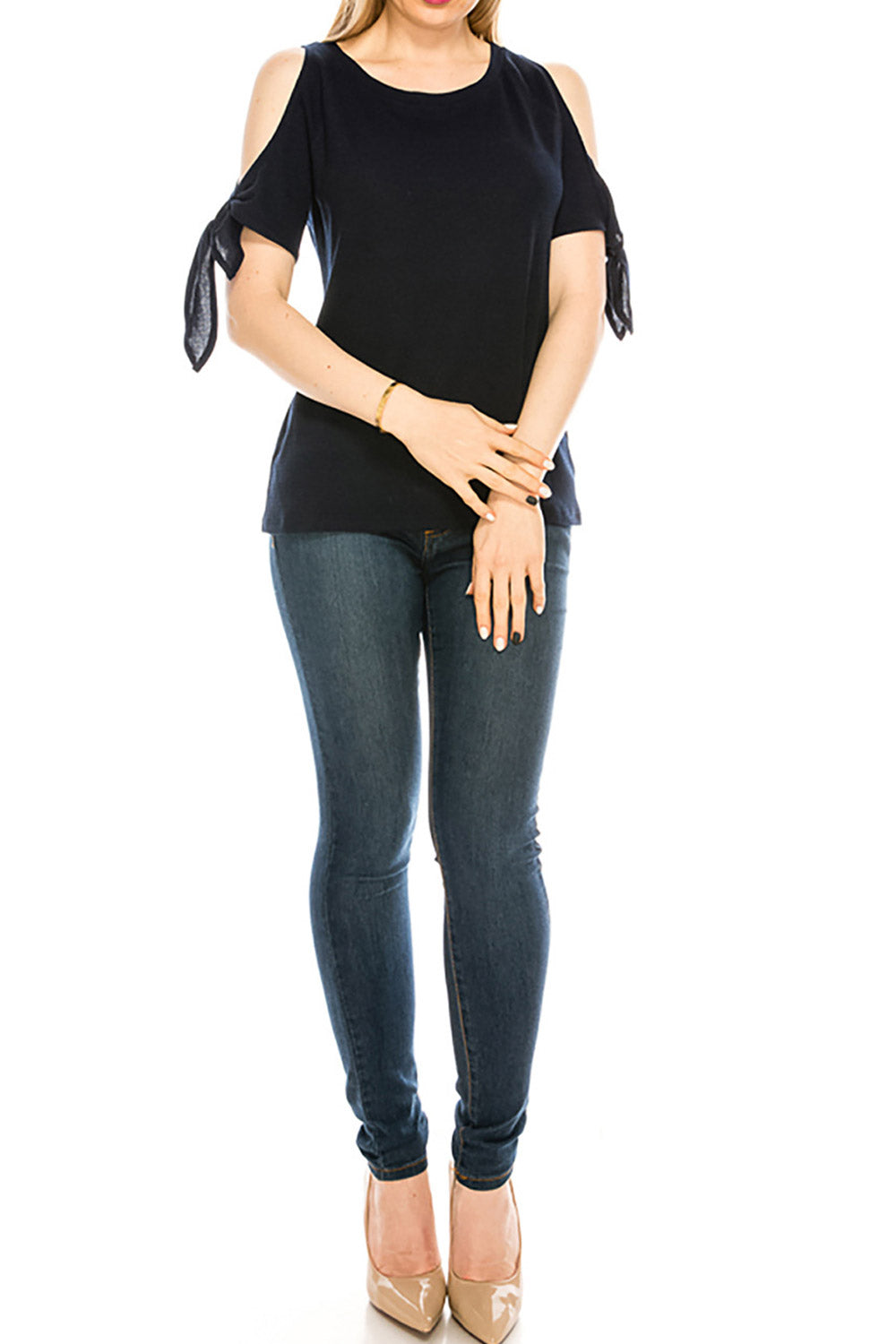 Women Tie Sleeve Cold Shoulder Casual Blouse