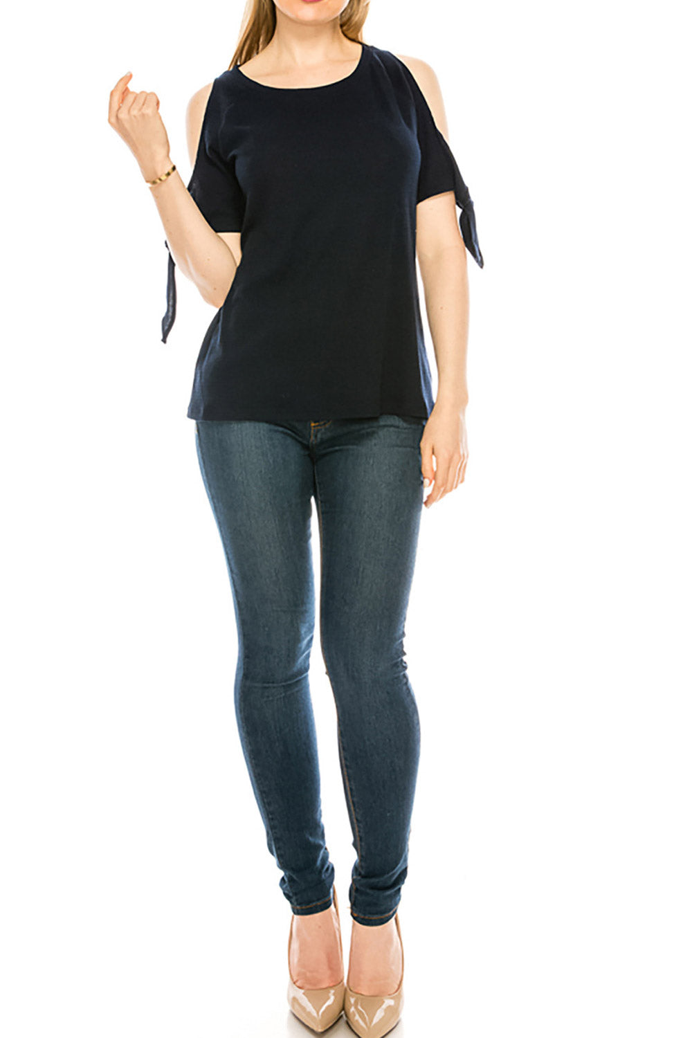 Women Tie Sleeve Cold Shoulder Casual Blouse