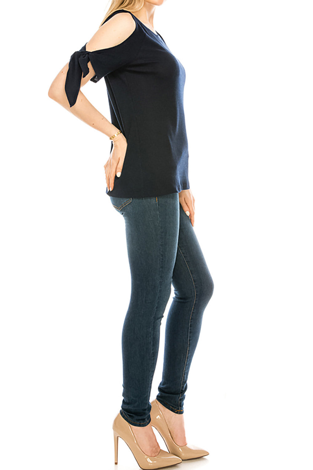 Women Tie Sleeve Cold Shoulder Casual Blouse