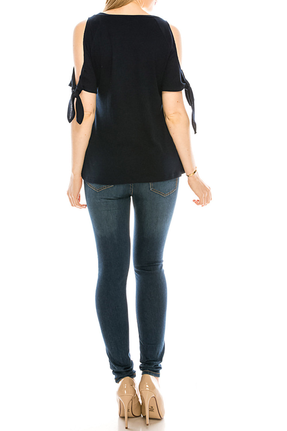 Women Tie Sleeve Cold Shoulder Casual Blouse