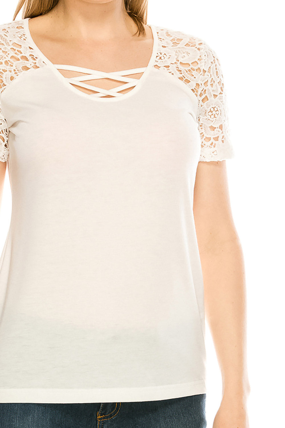 Women Lace Strap Neck Slim Chiffon Blouse