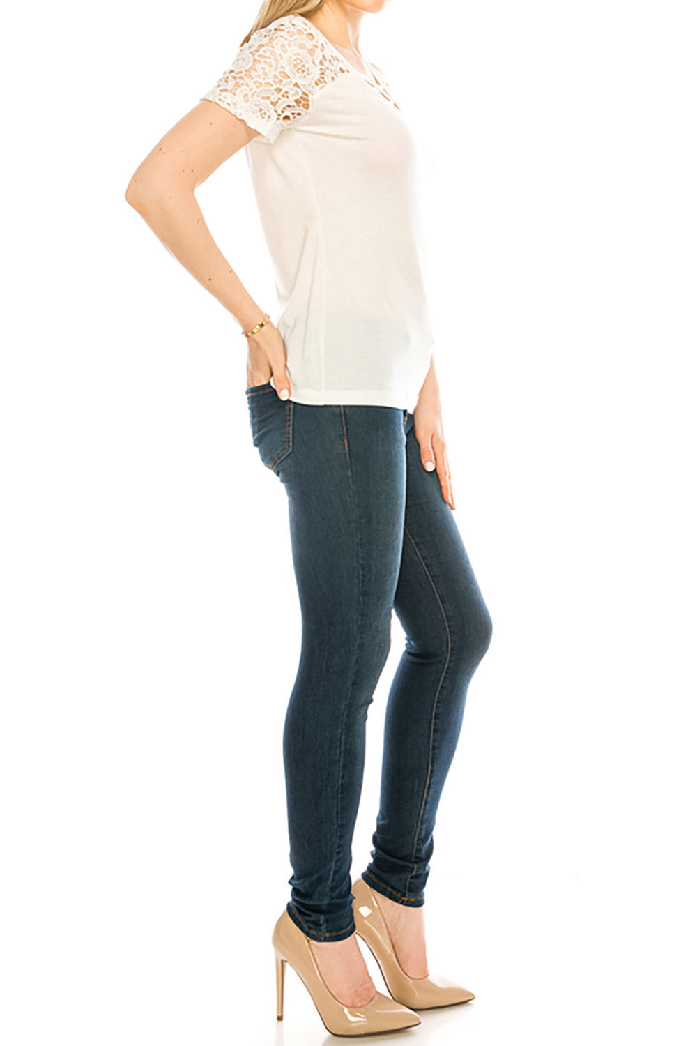 Women Lace Strap Neck Slim Chiffon Blouse
