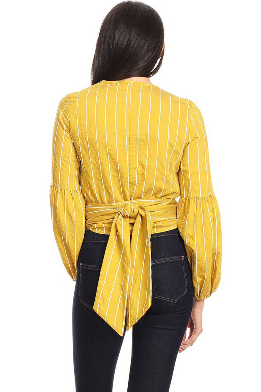 Women Striped Wrap Neck Summer Blouse