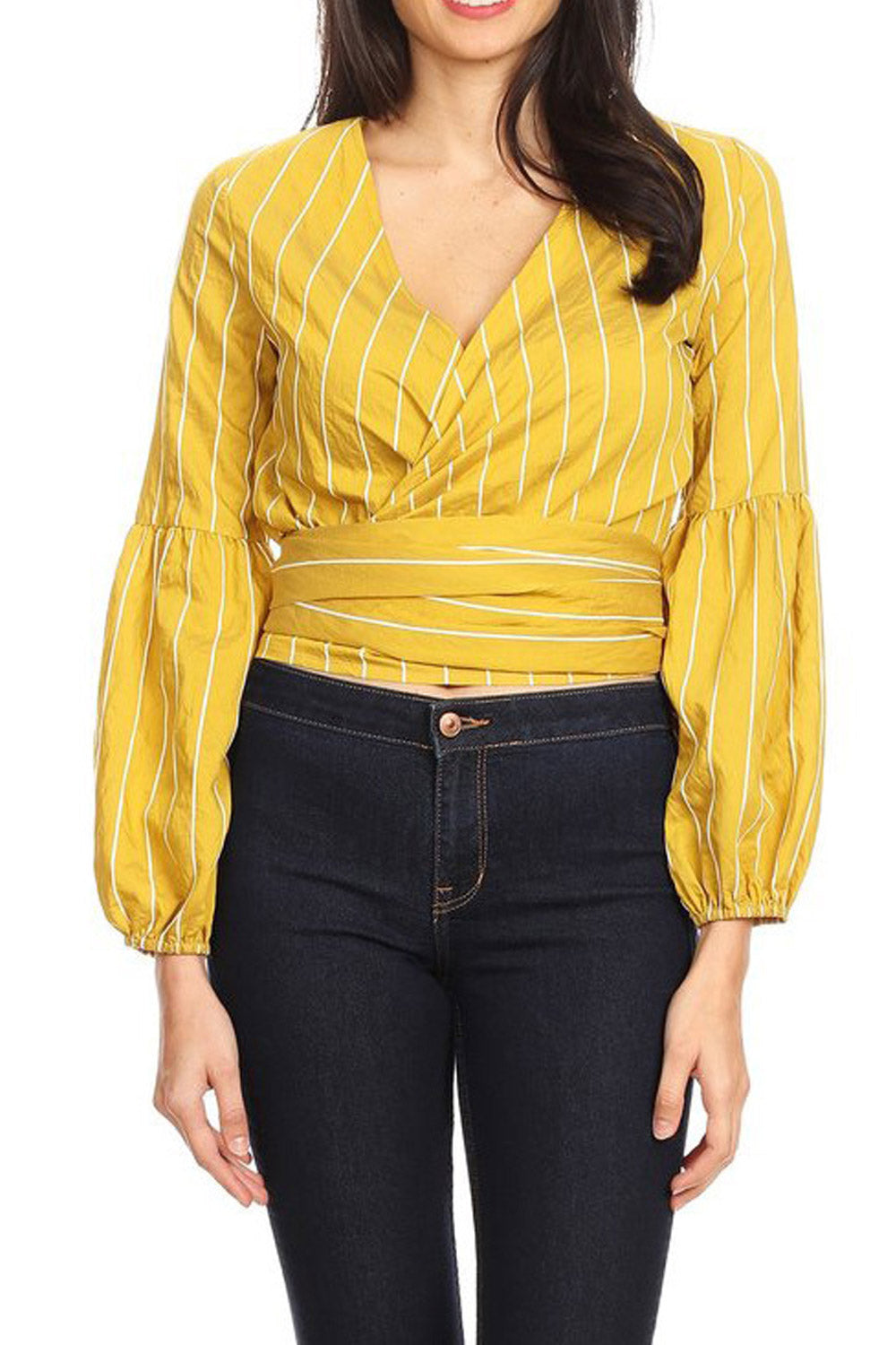 Women Striped Wrap Neck Summer Blouse
