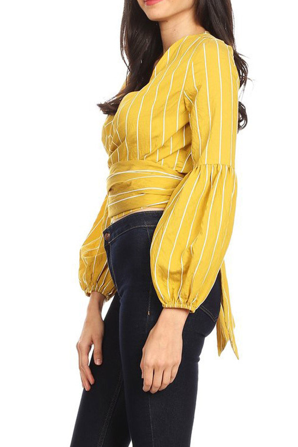 Women Striped Wrap Neck Summer Blouse