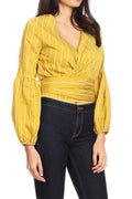 Women Striped Wrap Neck Summer Blouse