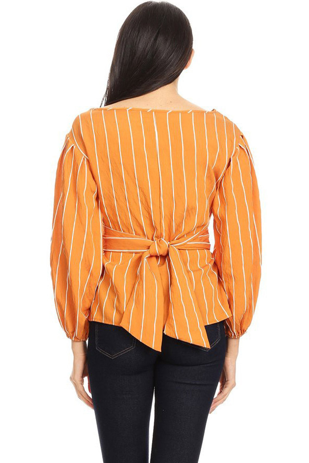 Women Slim Waist Long Sleeve Striped Blouse