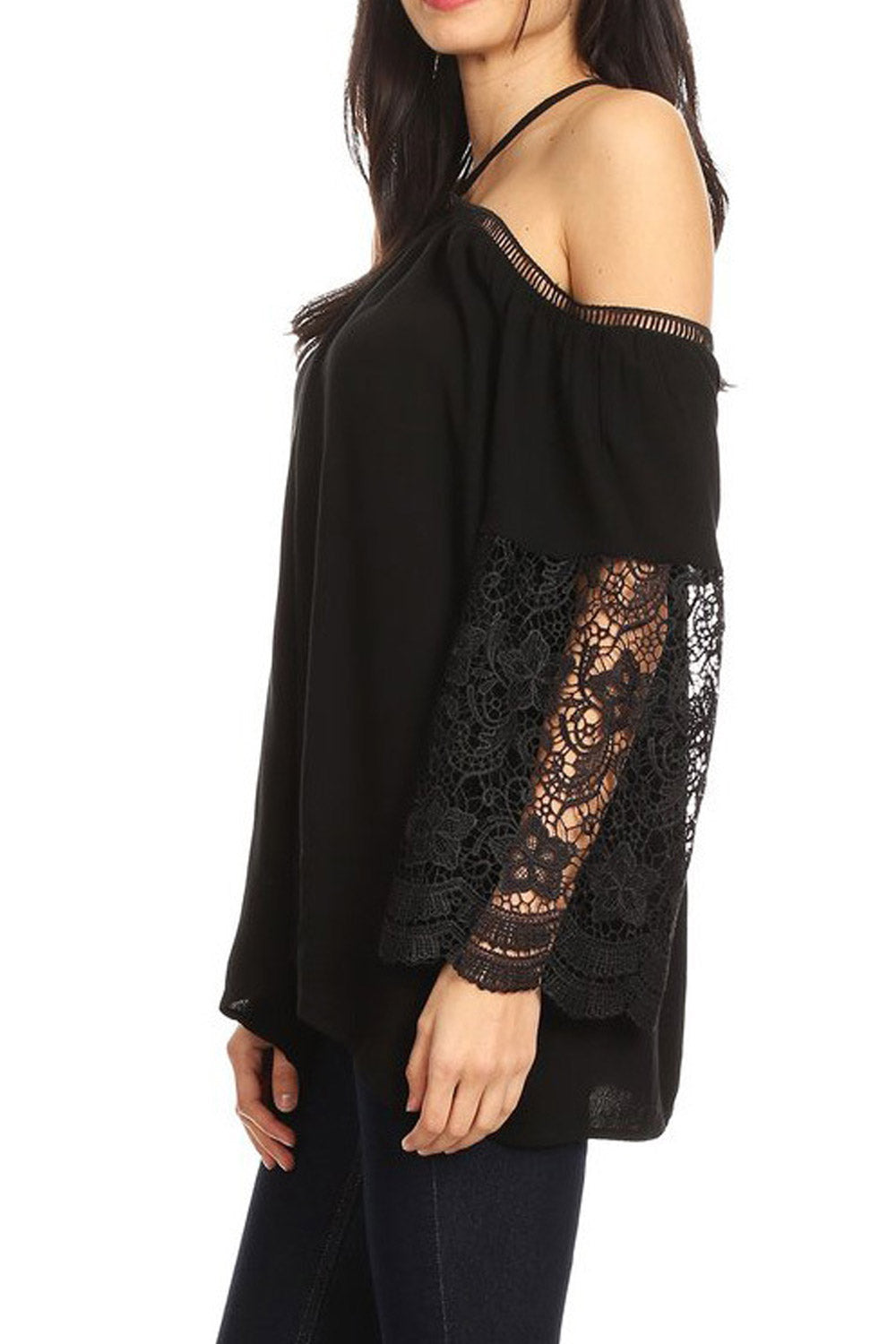 Women Halter Lace Sleeve Stylish Blouse