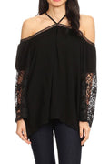 Women Halter Lace Sleeve Stylish Blouse