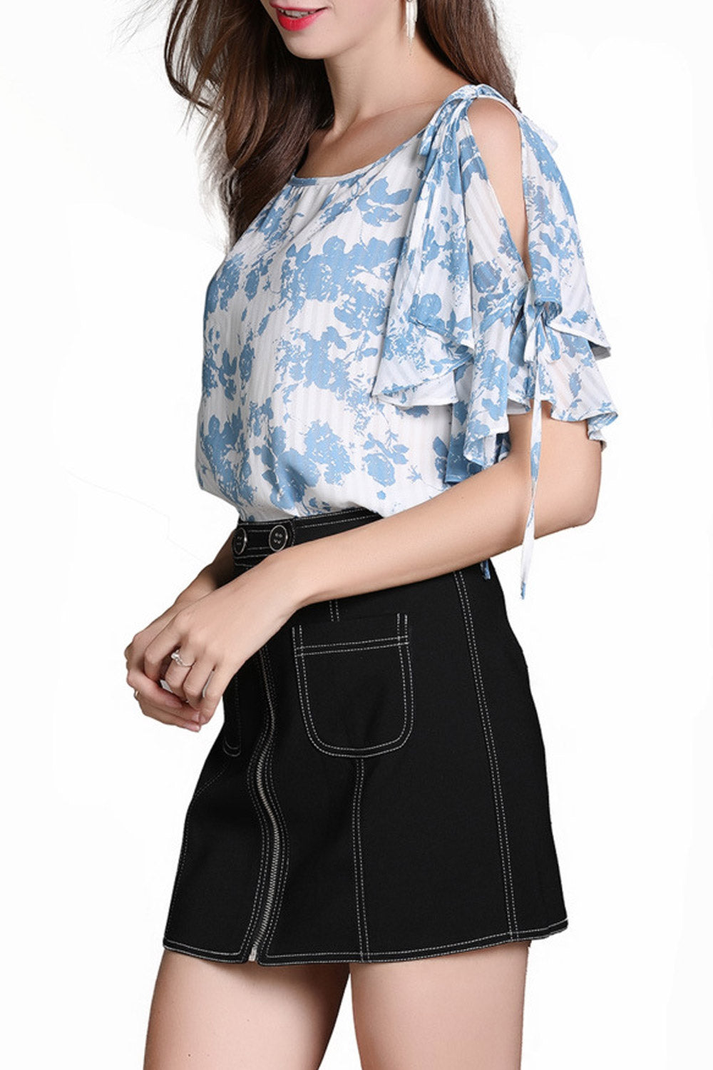 Women Stylish Tie Shoulder Loose Chiffon Blouse