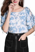 Women Stylish Tie Shoulder Loose Chiffon Blouse