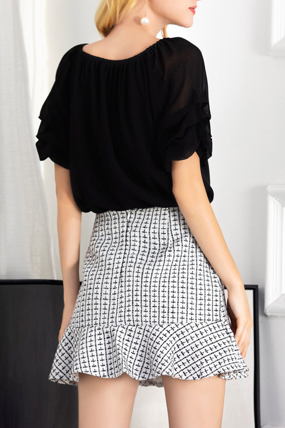 Women Fashion Off Neck Solid Chiffon Blouse