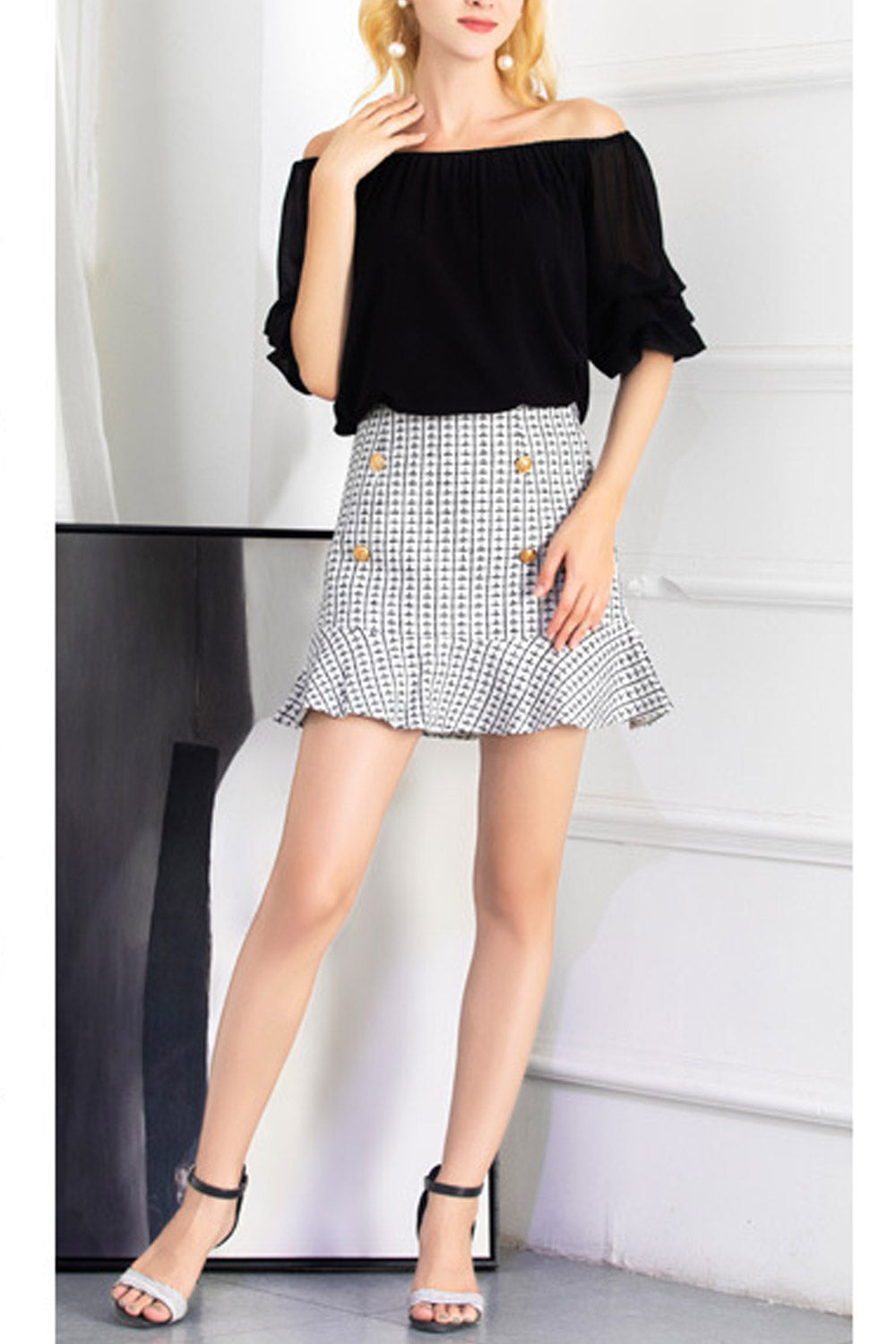 Women Fashion Off Neck Solid Chiffon Blouse