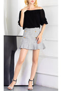 Women Fashion Off Neck Solid Chiffon Blouse