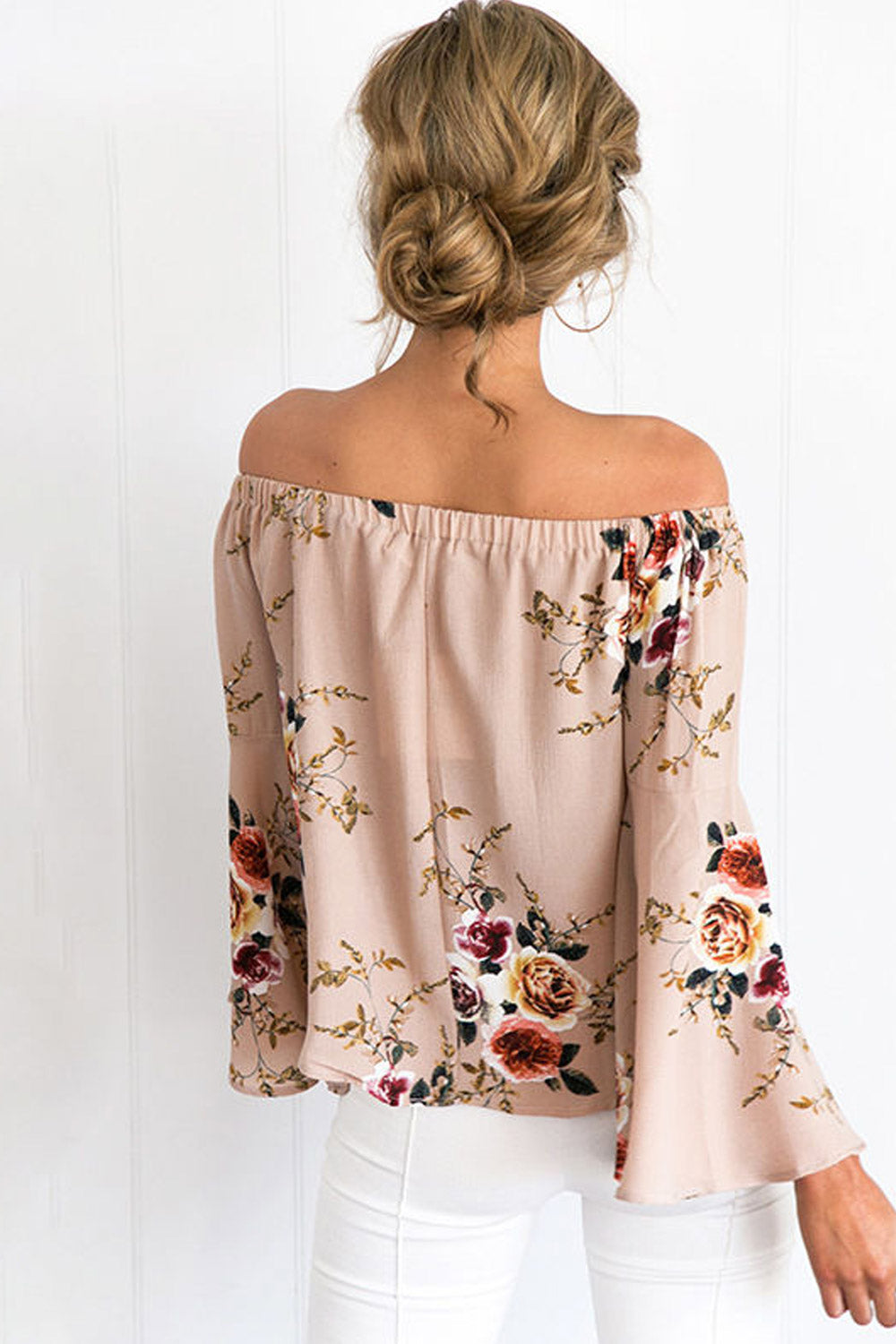 Women Floral Pattern Off Neck Chiffon Blouse