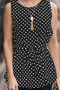 Women Round Neck Cloth Belt Loose Blouse