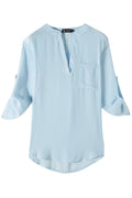 Women V-Neck Folded Sleeve Chiffon Blouse