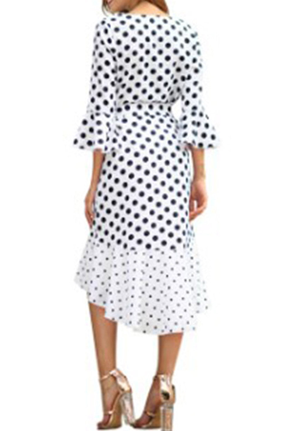 Women Cloth Belt Irregular Polka Dot Dress