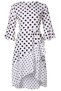 Women Cloth Belt Irregular Polka Dot Dress