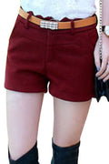 Women Solid Colored Zipper Closure Thin Short