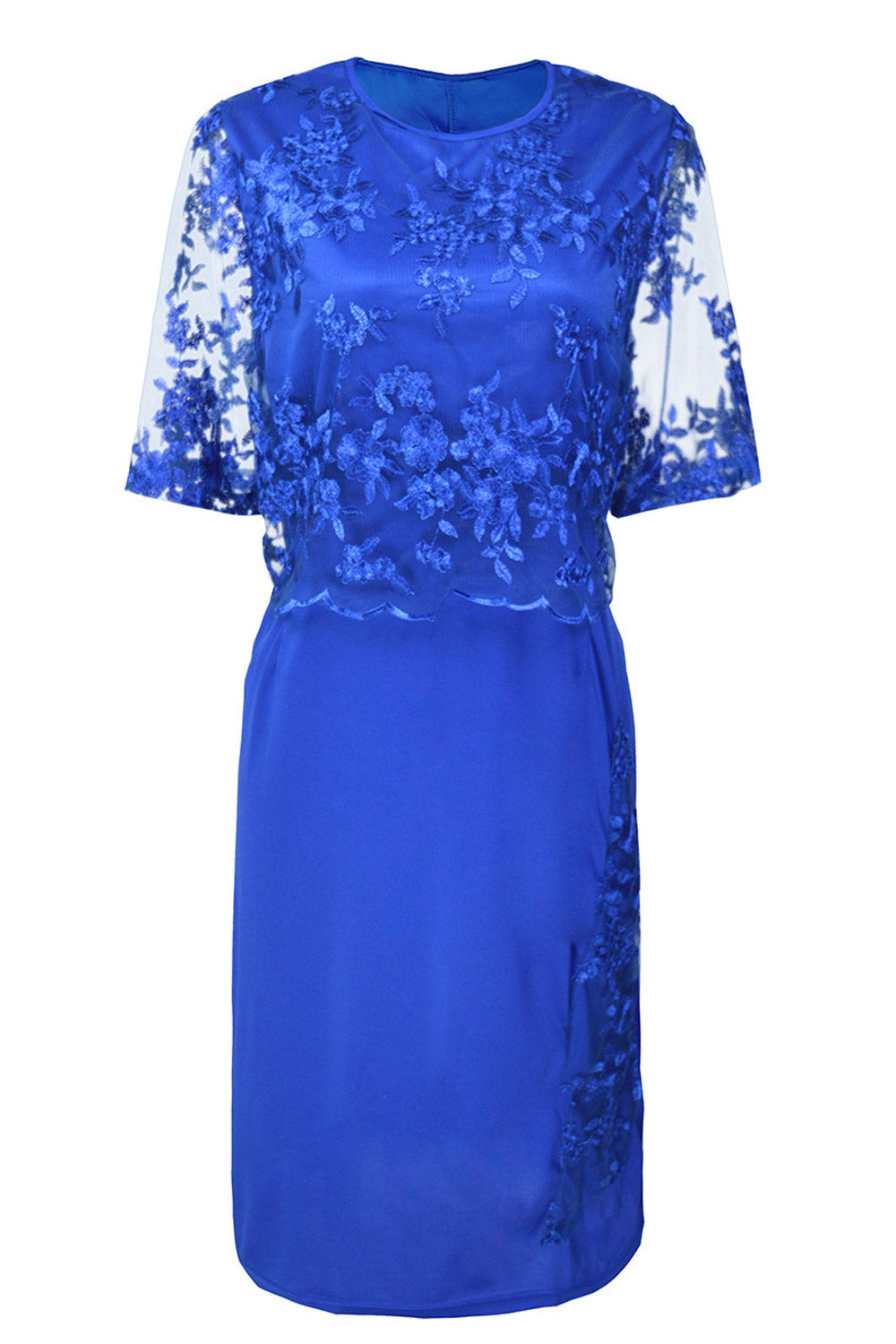 Women Zipper Back Embroidered Lace Dress