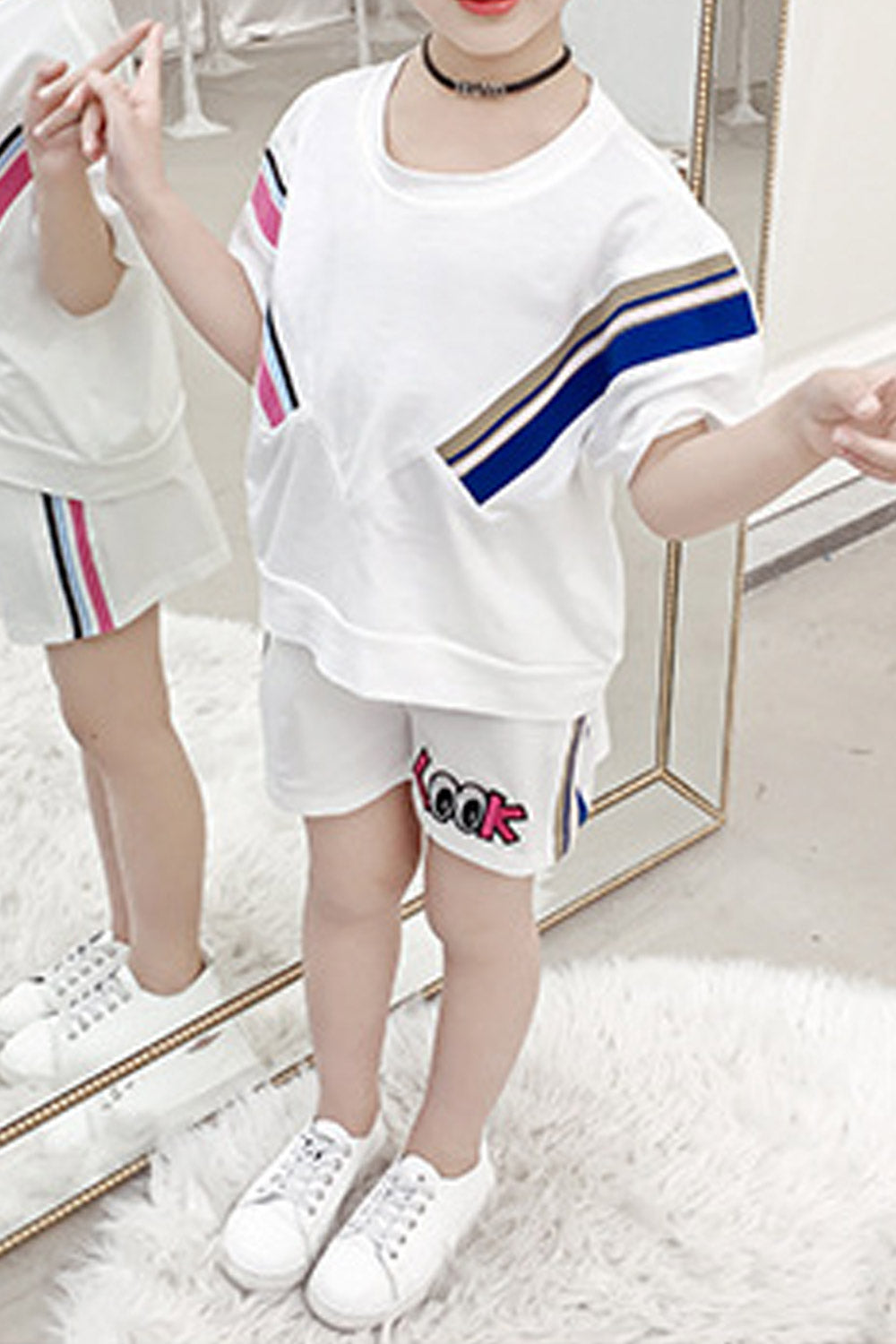 Kids Girls Striped Comfortable Two Piece Outfit Set
