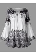 Women Keyhole Strap Printed Long Sleeve Top