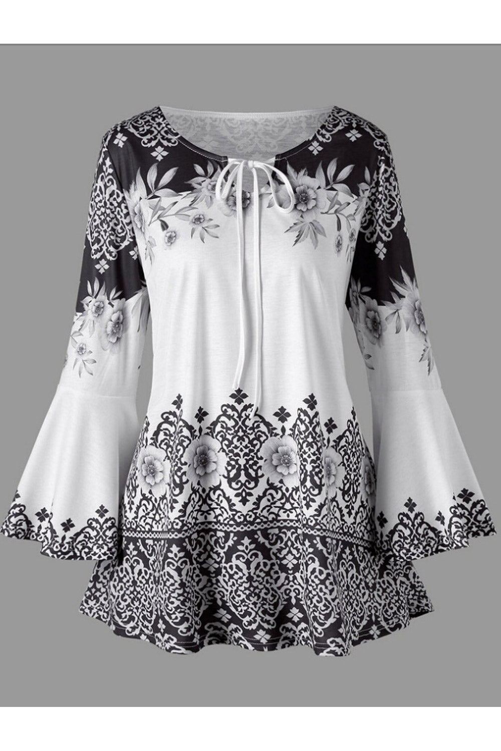 Women Keyhole Strap Printed Long Sleeve Top
