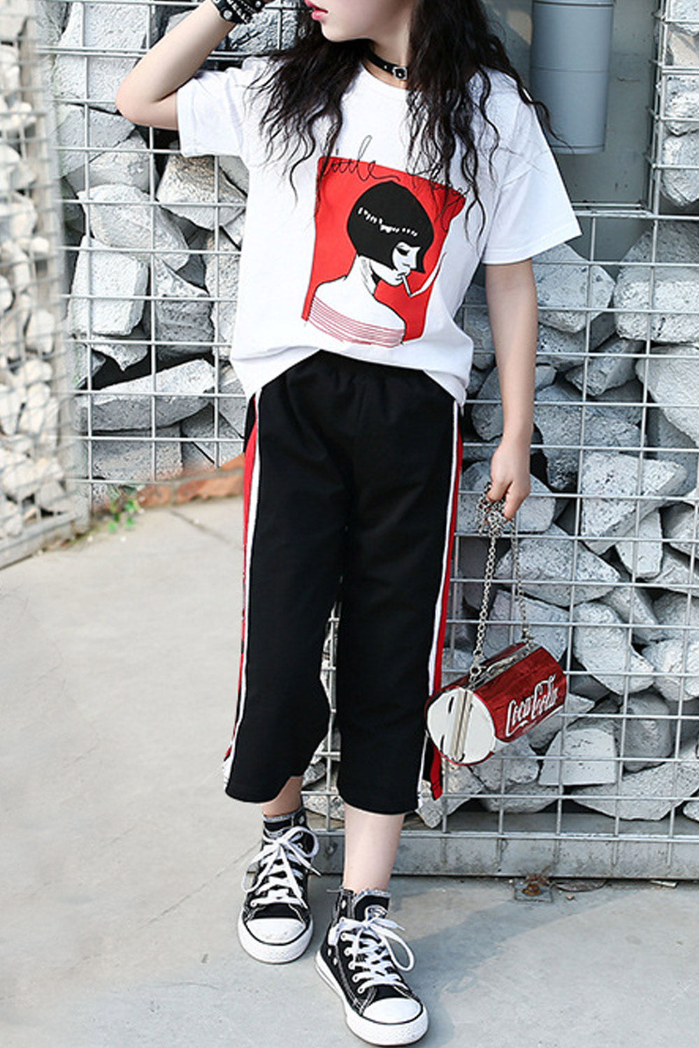 Kids Girls Two Piece T-Shirt With Striped Bottom