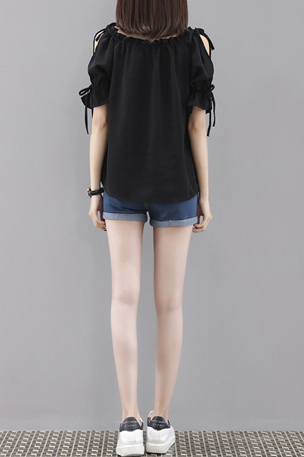 Women Tie Sleeve Round Neck Summer Blouse