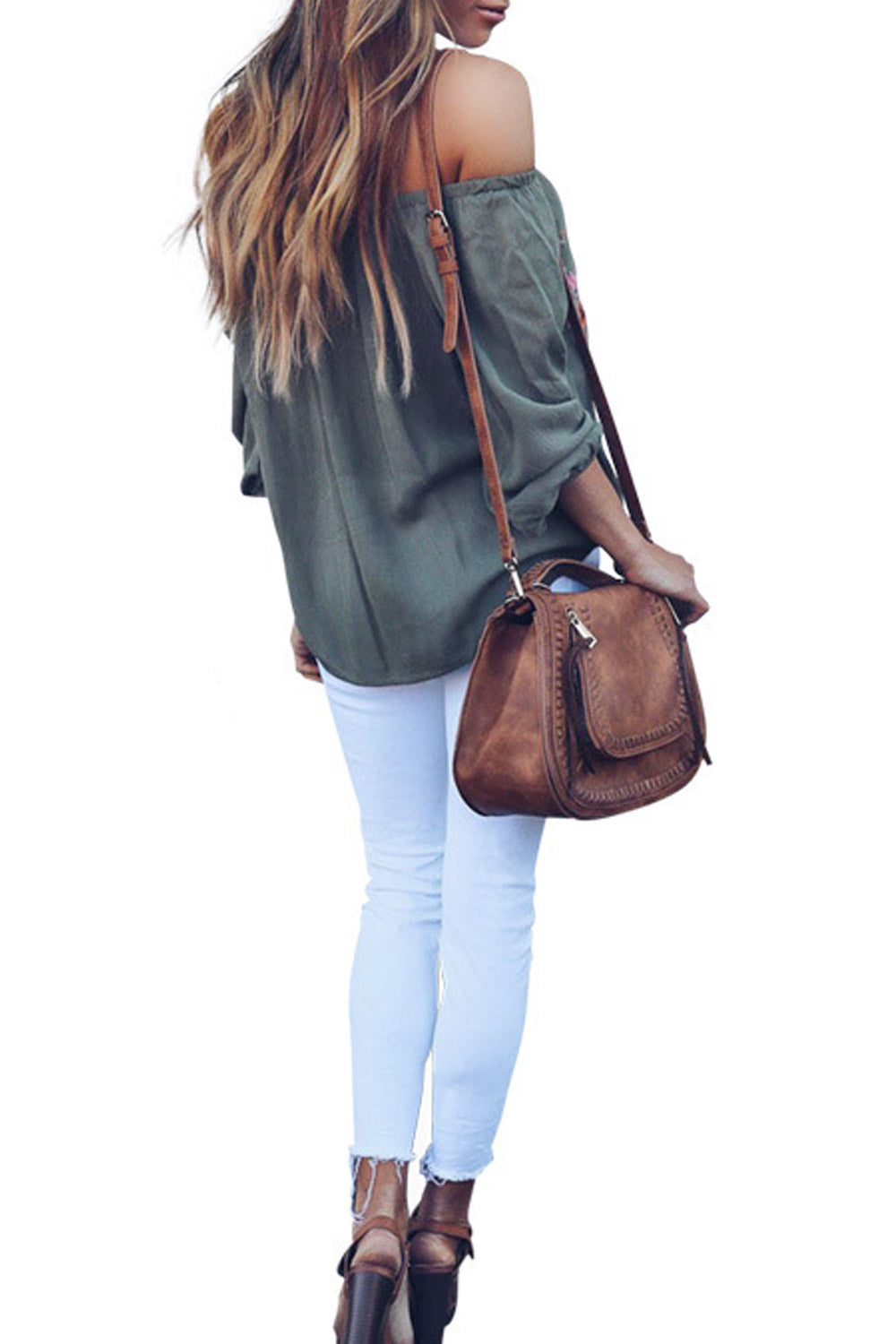 Women Off Neck Embroidered Loose Blouse