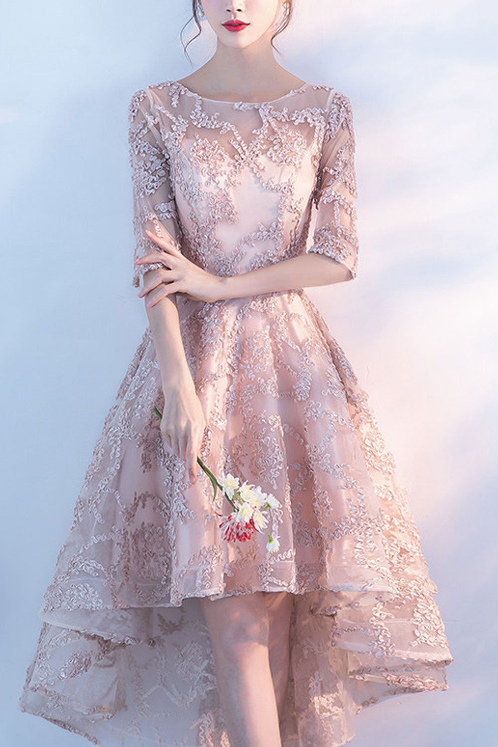 Women Round Neck Irregular Hem Beautiful Dress