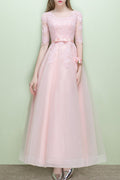 Women Boat Neck Lace Decorated Party Dress