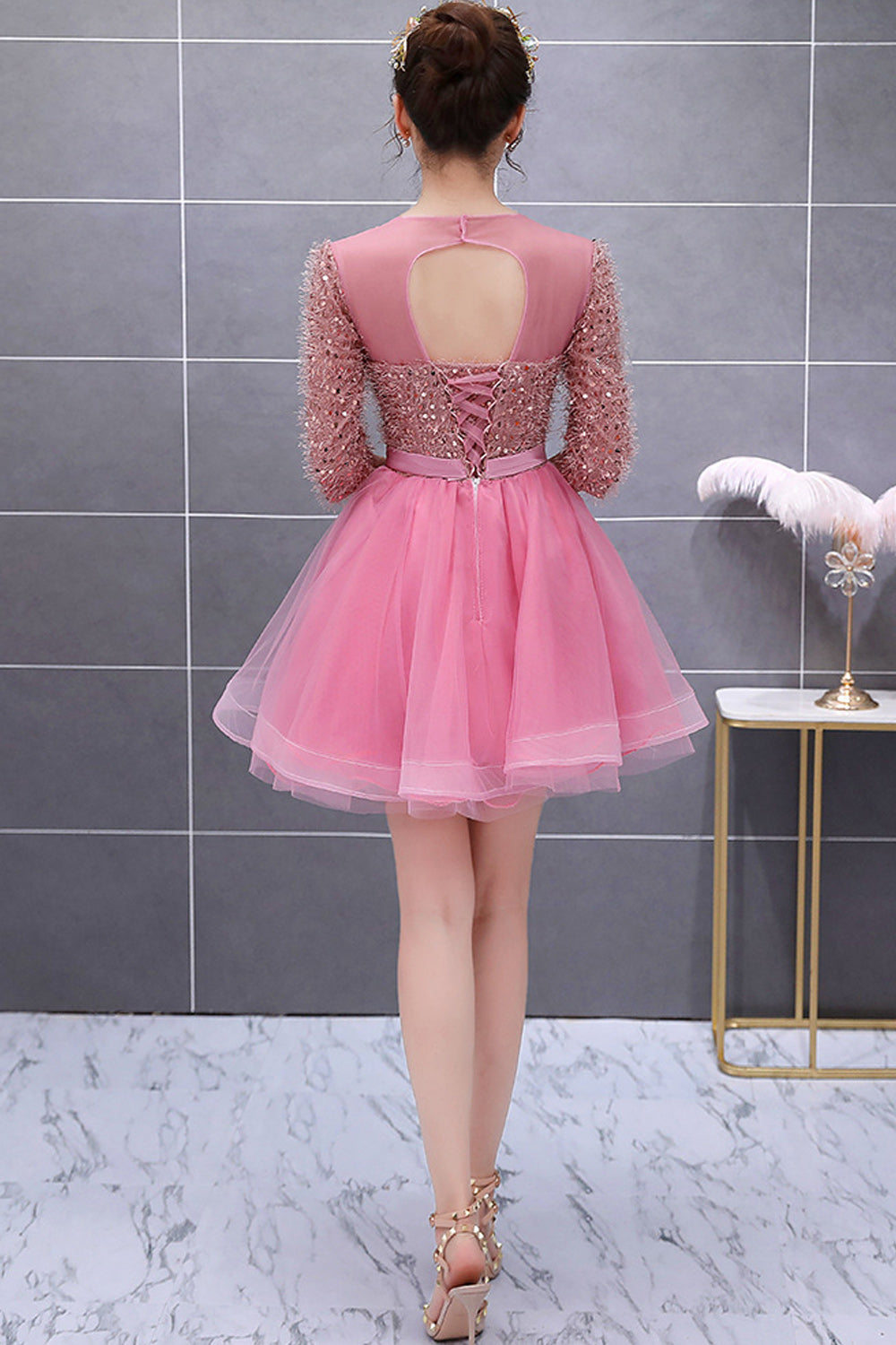 Women Decorated Bust Plain Skirt Prom Dress