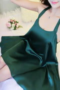 Women Strap Neck Solid Pattern Silk Nightdress