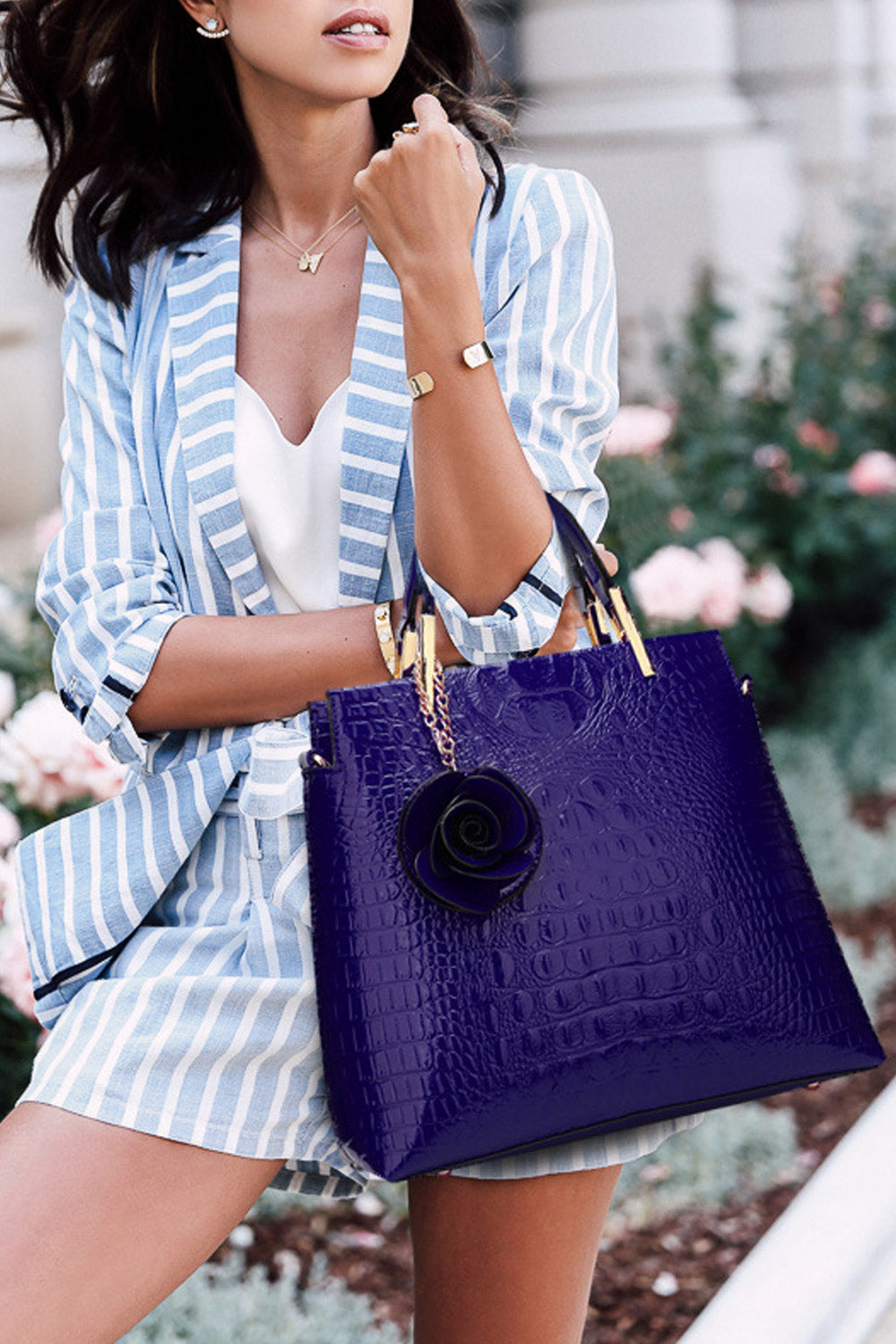 Women Flower Zipper Pocket PU Handbag