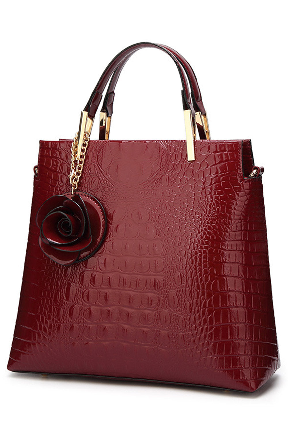 Women Flower Zipper Pocket PU Handbag