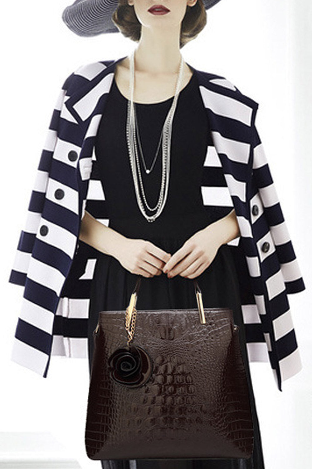 Women Flower Zipper Pocket PU Handbag