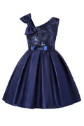 Kids Girls Bow Shoulder Sequins Bodice Dress