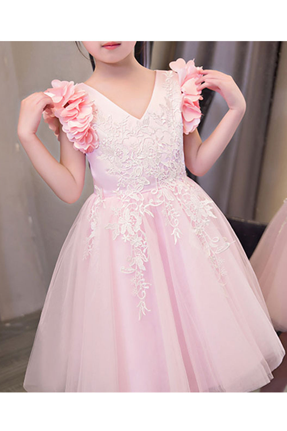 Kid Girl Fashion Flower V Neck Sleeveless Party Dress