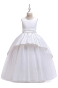 Kid Girl Elegant Pearls Tulle Skirt Evening Dress