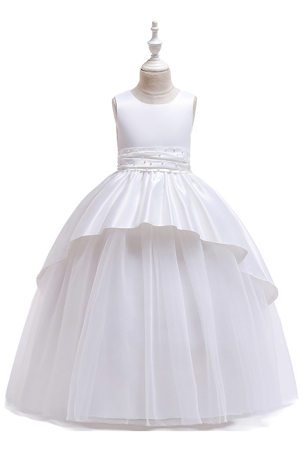 Kid Girl Elegant Pearls Tulle Skirt Evening Dress