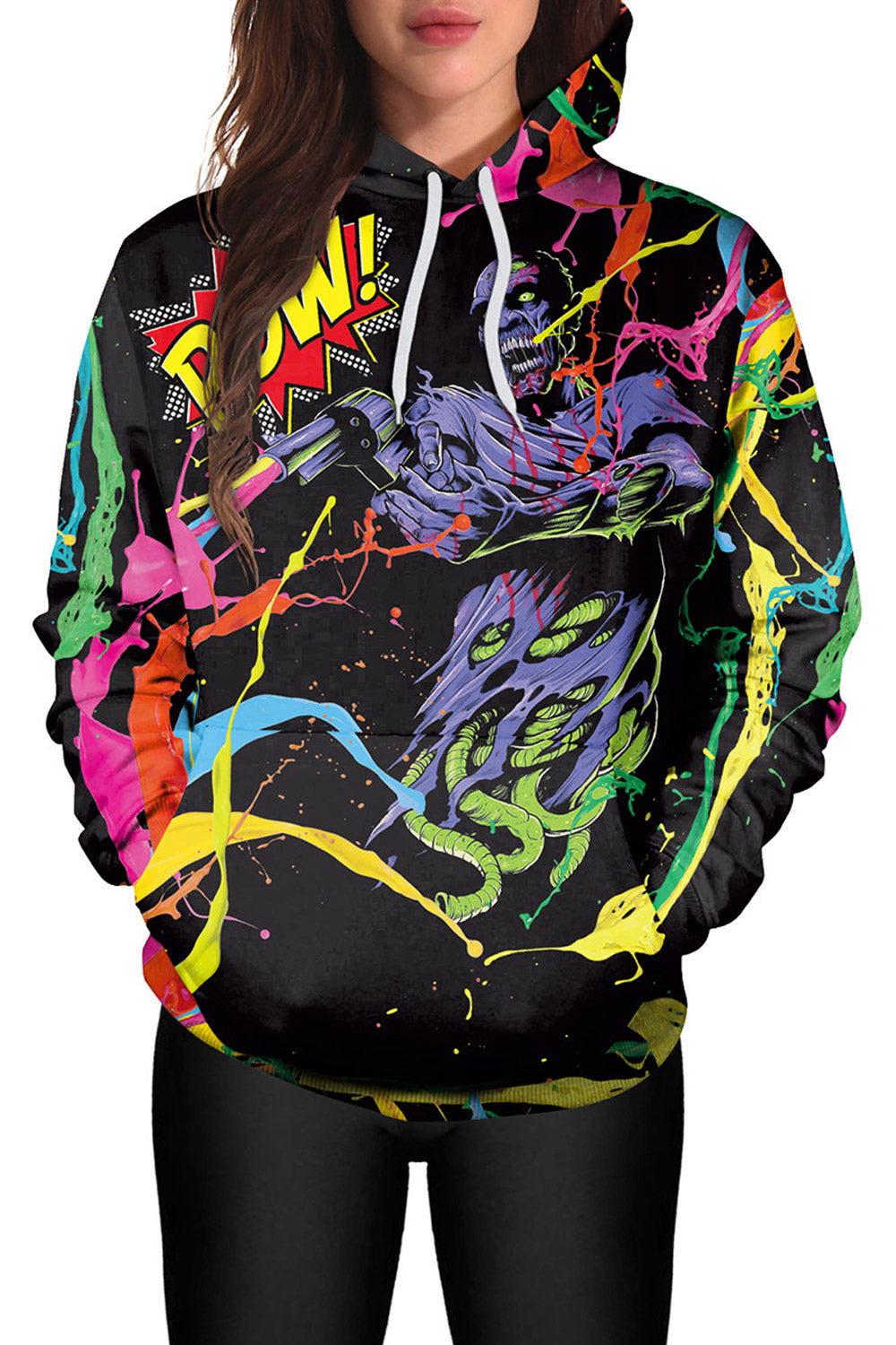 Women Colorfull 3D Print Drawstring Hoodie