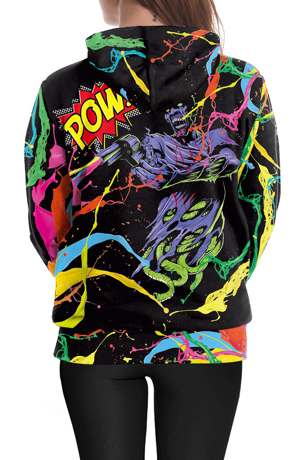 Women Colorfull 3D Print Drawstring Hoodie