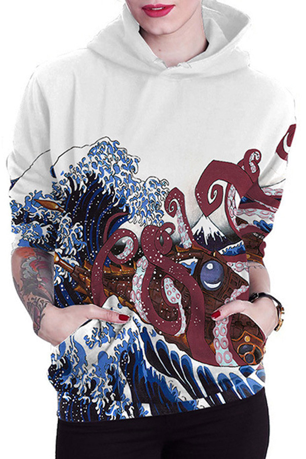 Women Elegant Hat Neck 3D Floral Hoodie