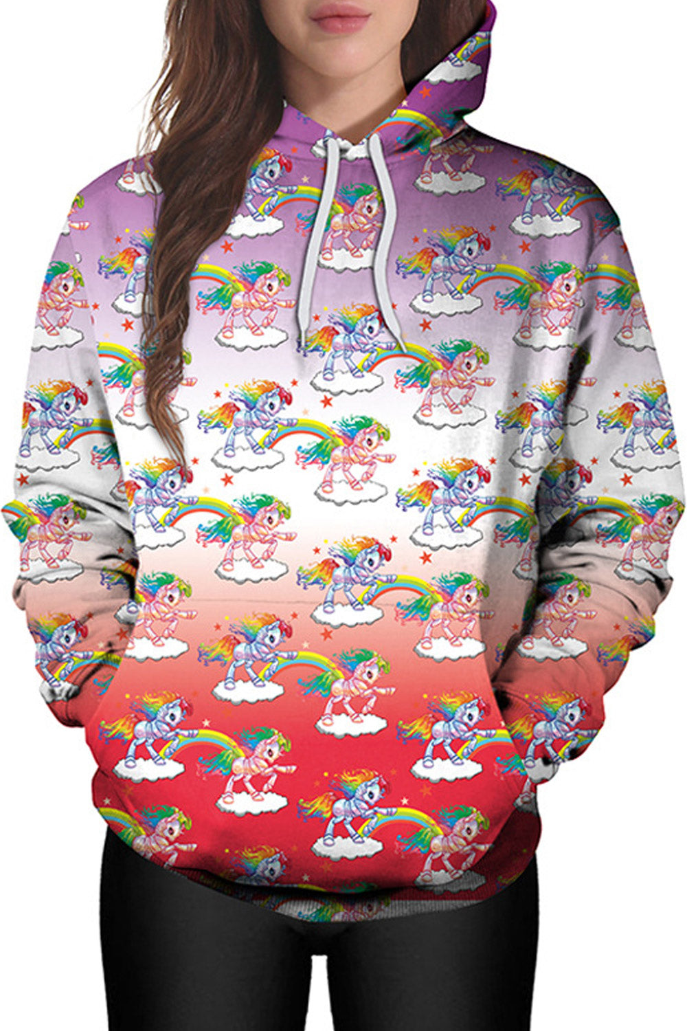 Women Pocket Styling 3D Rainbow Hoodie