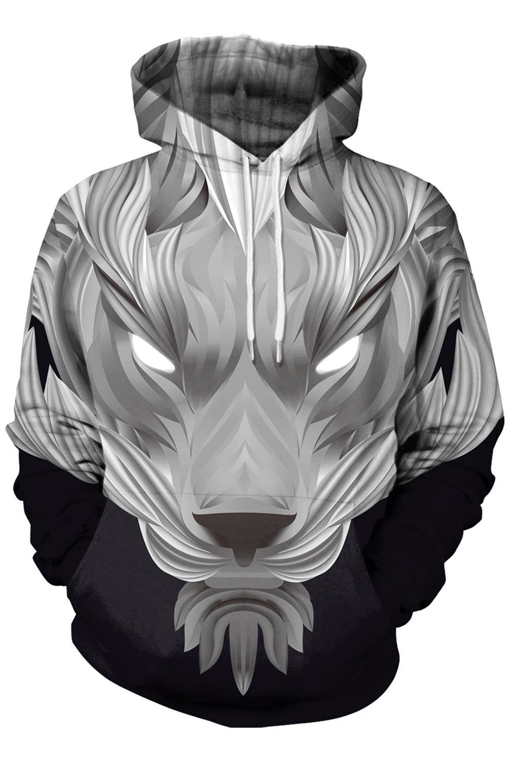 Women Drawcord Neck 3D Animal Print Hoodie